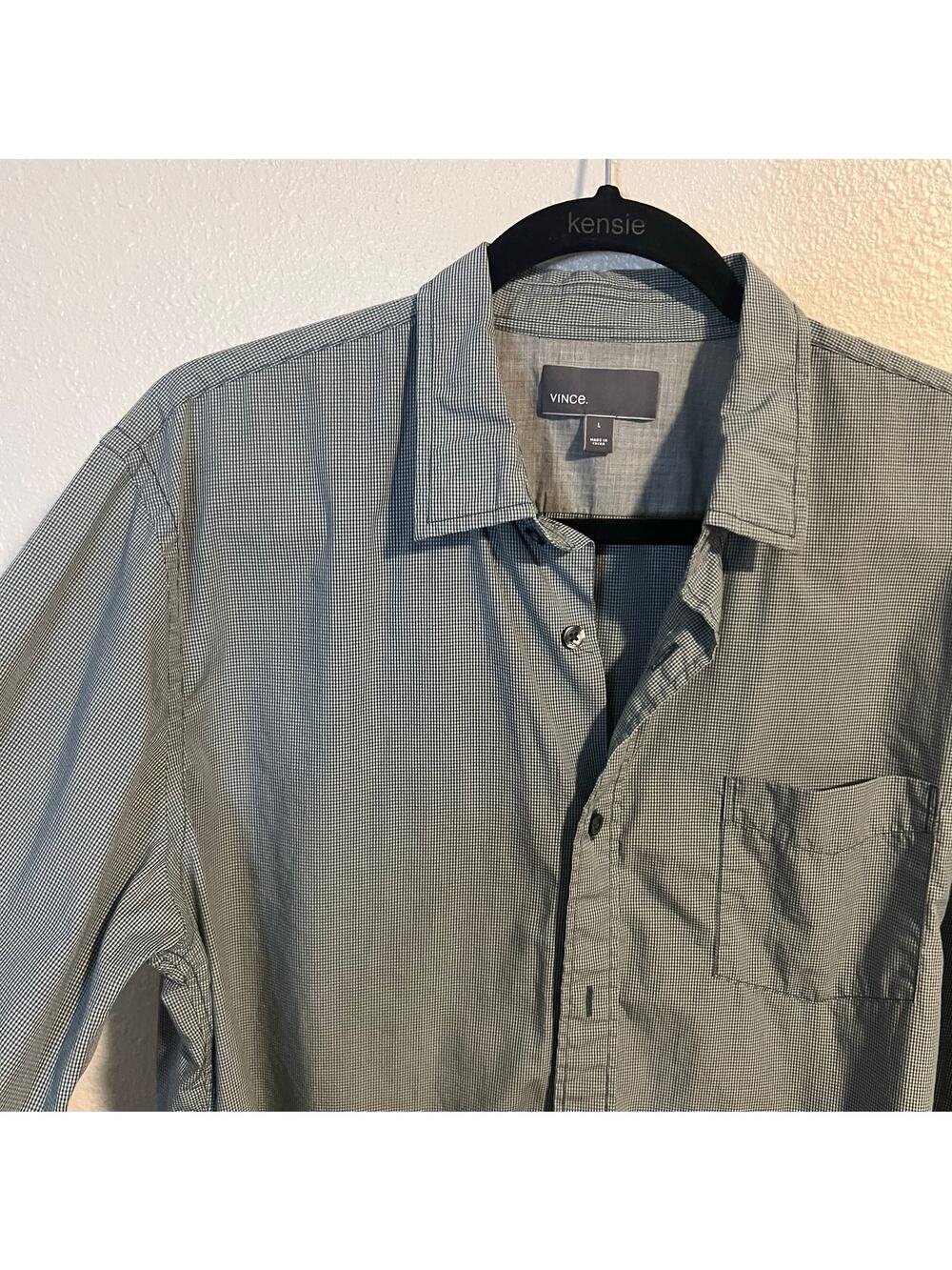 Vince Dark Gray 100% Cotton Plaid Long Sleeve Button Down Shirt Size Large